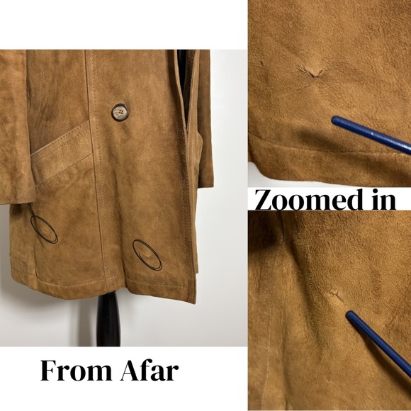 Vintage Brown Suede Trench Coat with Fur Collar Wounded Bird - Picture 7 of 10